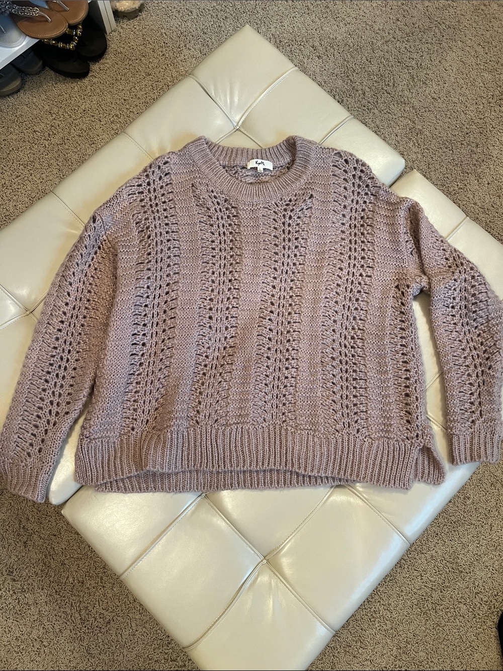 Cozy Open-Knit Crewneck Sweater in Dusty Mauve